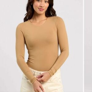 Nuuds Long Sleeve Crewneck Bodysuit In Cinnamon